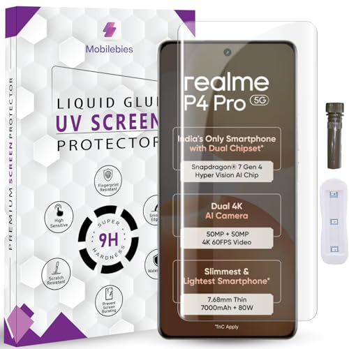 Mobilebies® Advanced HD+ UV Tempered Glass Screen Protector For Realme P4 Pro 5G (6.8 Inch, Pack of 1) Full Adhesive UV Curved Screen Guard, Case Friendly with installation kit & Guide - Image 1
