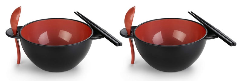 Ozeri Earth Ramen Bowl 6Piece Set Made from PlantDerived and Other Natural Materials 993 ml Black with Red