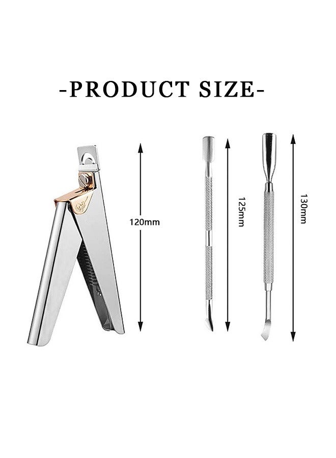 3 in 1 Multifunctional Nail Tips Clippers, Nail Cuticle Trimmer with Cuticle Pusher Scaper, Stainless Steel Sharp Rustproof Polishing Nail Art Tool Home DIY Set (Silver)