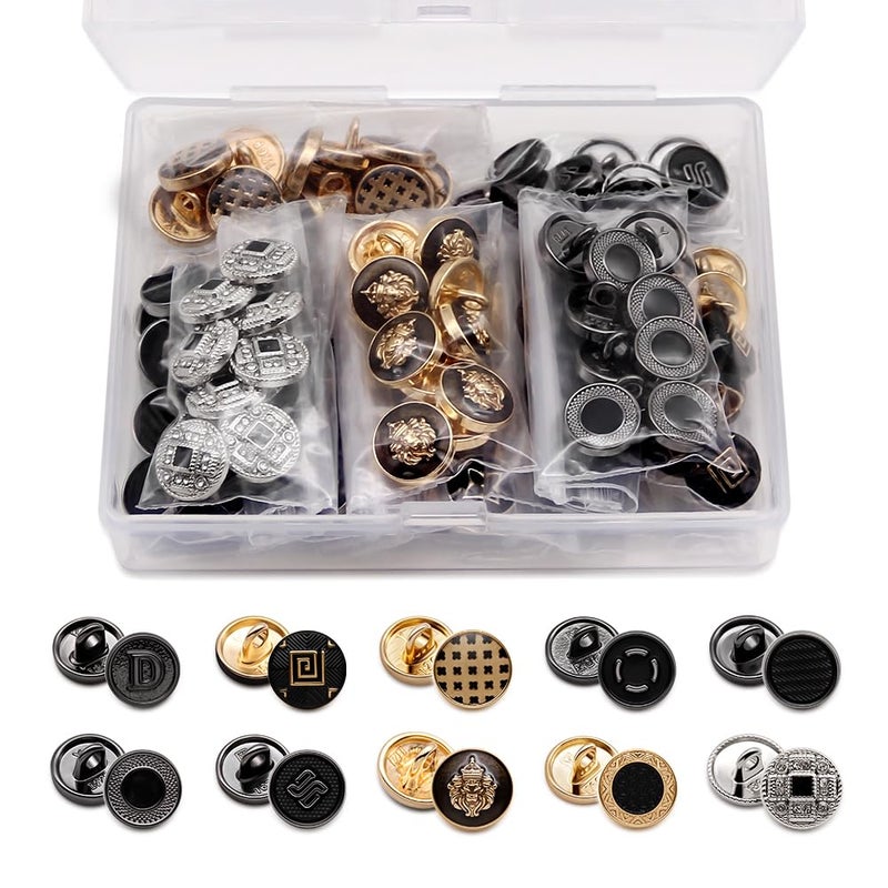 SEMINI 100pcs Mixed 10 Styles Small Metal Alloy Shank Sewing Button for Women Men Children Suit Coat Shirt Trousers Sewing Crafts(Color 2(Metal)) - Image 1