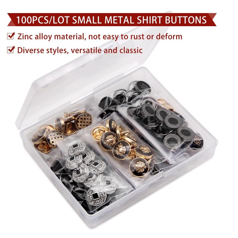 SEMINI 100pcs Mixed 10 Styles Small Metal Alloy Shank Sewing Button for Women Men Children Suit Coat Shirt Trousers Sewing Crafts(Color 2(Metal)) - Image 5