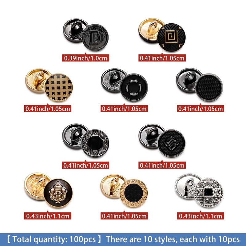 SEMINI 100pcs Mixed 10 Styles Small Metal Alloy Shank Sewing Button for Women Men Children Suit Coat Shirt Trousers Sewing Crafts(Color 2(Metal)) - Image 2