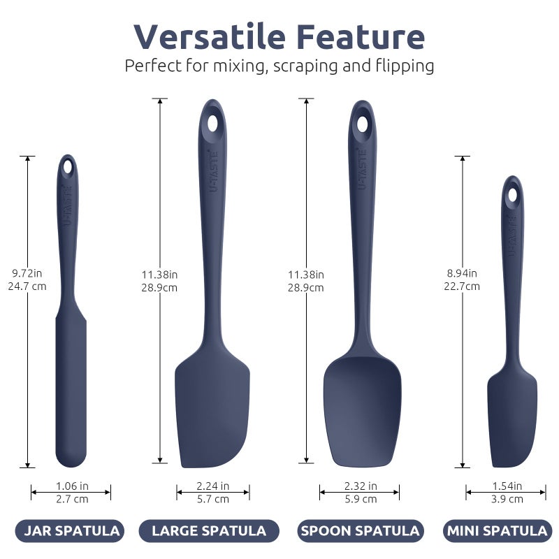U-Taste Heat Resistant Silicone Spatula Set: U-Taste 600ÂºF High Temp Seamless Food Grade Food Grade Flexible Rubber Silicon Kitchen Cooking Mixing Baking Scraper for Nonstick Cookware Set of 4 (Midnight Blue) - Image 2