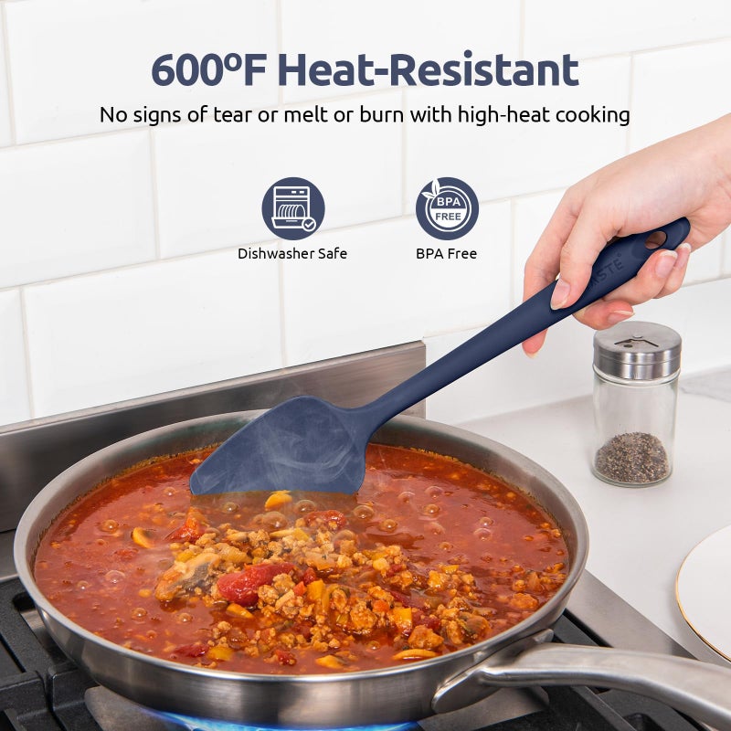 U-Taste Heat Resistant Silicone Spatula Set: U-Taste 600ÂºF High Temp Seamless Food Grade Food Grade Flexible Rubber Silicon Kitchen Cooking Mixing Baking Scraper for Nonstick Cookware Set of 4 (Midnight Blue) - Image 3