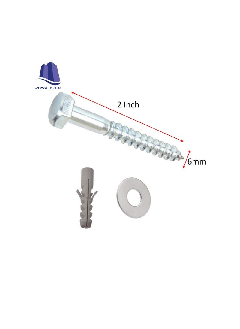 Generic 10 Pcs Galvanized (G.I) Hex Head Coach Screws with Washer & Fisher Plug Wood Working for Holding Together Heavy Timber, and Concrete Working. (6mm, Length 2 Inch)  - Image 3