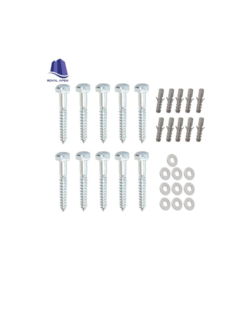 Generic 10 Pcs Galvanized (G.I) Hex Head Coach Screws with Washer & Fisher Plug Wood Working for Holding Together Heavy Timber, and Concrete Working. (6mm, Length 2 Inch)  - Image 2
