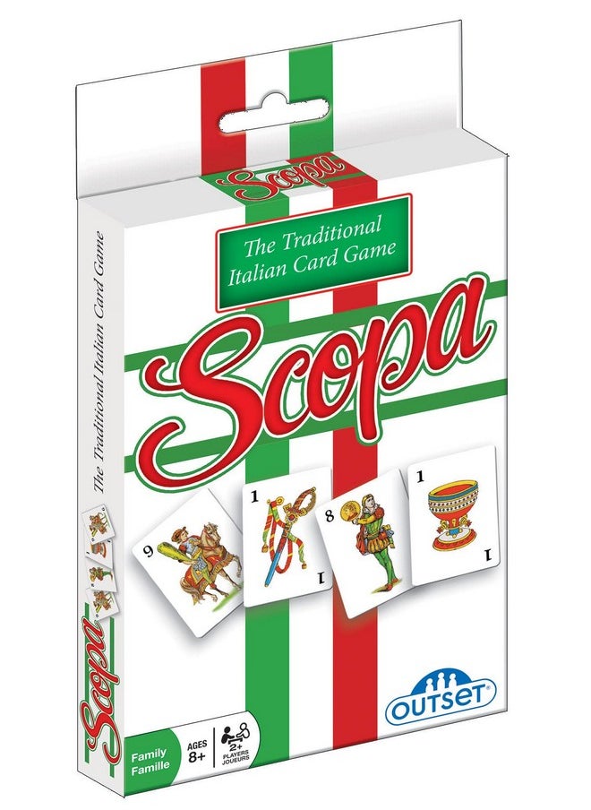 Outset Media - Scopa - The Traditional Italian Card Game - 3 Games In 1 - Single Deck Travel Sized For 2 Or More Players Ages 8 And Up - Image 1