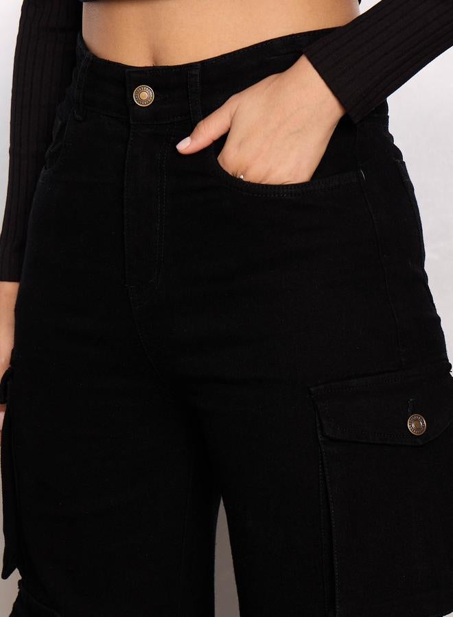 ساسافراس جينز كارجو أسود بعدة جيوب - Image 4