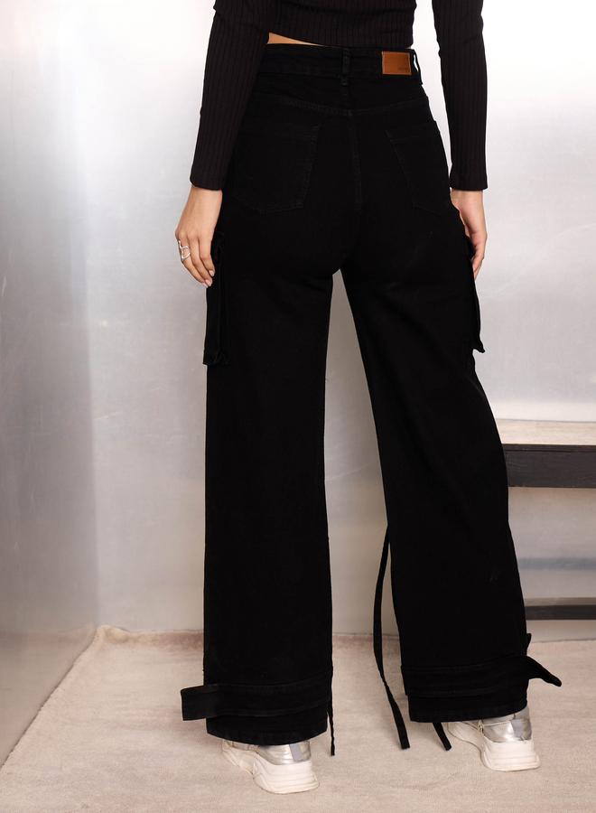 ساسافراس جينز كارجو أسود بعدة جيوب - Image 5