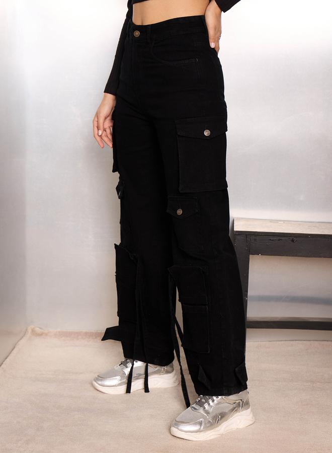 ساسافراس جينز كارجو أسود بعدة جيوب - Image 3