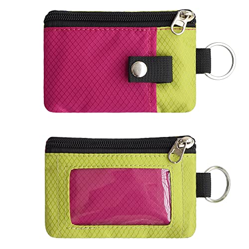 CHENSPRX Minimalist RFID Blocking Small Wallet with ID Window,WaterResistant Zip Id Case Wallet with Lanyard Keychain for Cards,Cash,Travel,Women,Men (RoguePink+YellowGreen) - Image 3