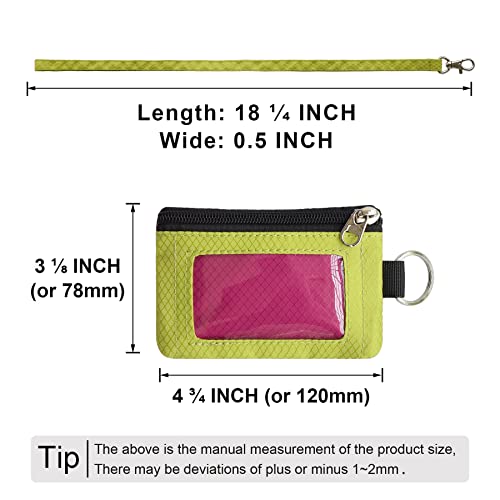 CHENSPRX Minimalist RFID Blocking Small Wallet with ID Window,WaterResistant Zip Id Case Wallet with Lanyard Keychain for Cards,Cash,Travel,Women,Men (RoguePink+YellowGreen) - Image 5