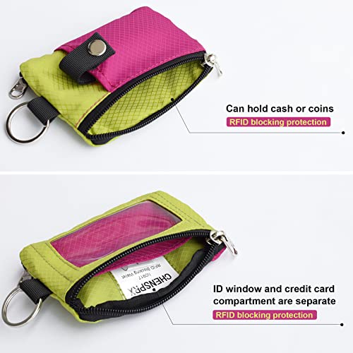 CHENSPRX Minimalist RFID Blocking Small Wallet with ID Window,WaterResistant Zip Id Case Wallet with Lanyard Keychain for Cards,Cash,Travel,Women,Men (RoguePink+YellowGreen) - Image 4