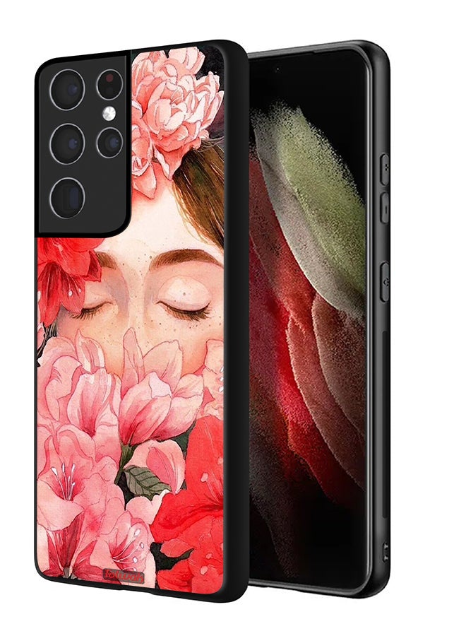 Tolwak Samsung Galaxy S21 Ultra 5G Protective Case Cover Girl Face Hide In Flowers Art - Image 1