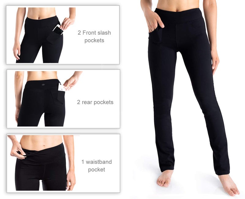 Yogipace,5 Pockets,Women's Straight Leg Yoga Pants Stretch Work Dress Pants Slim Fit,33",Black,Size M - Image 4