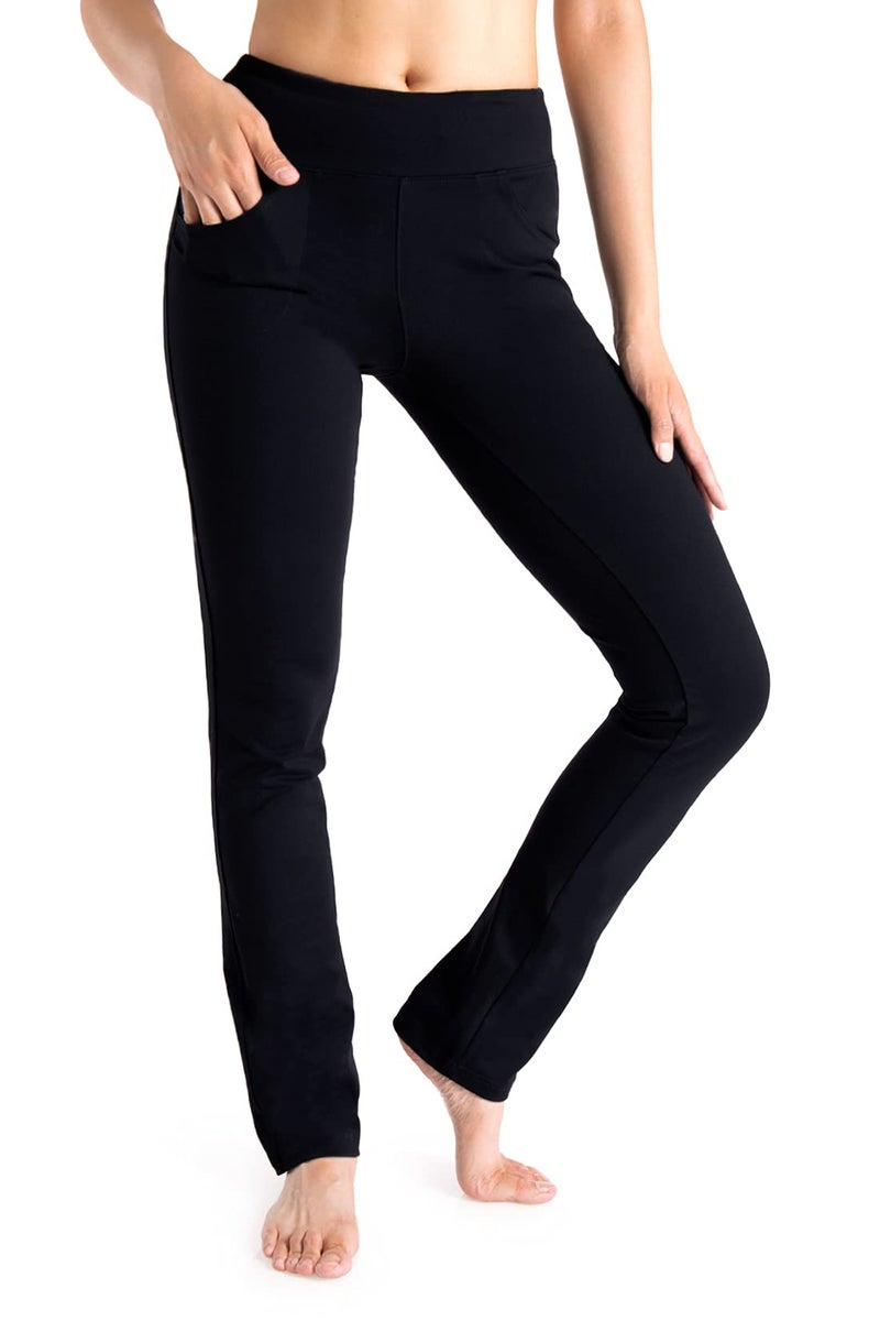 Yogipace,5 Pockets,Women's Straight Leg Yoga Pants Stretch Work Dress Pants Slim Fit,33",Black,Size M - Image 3