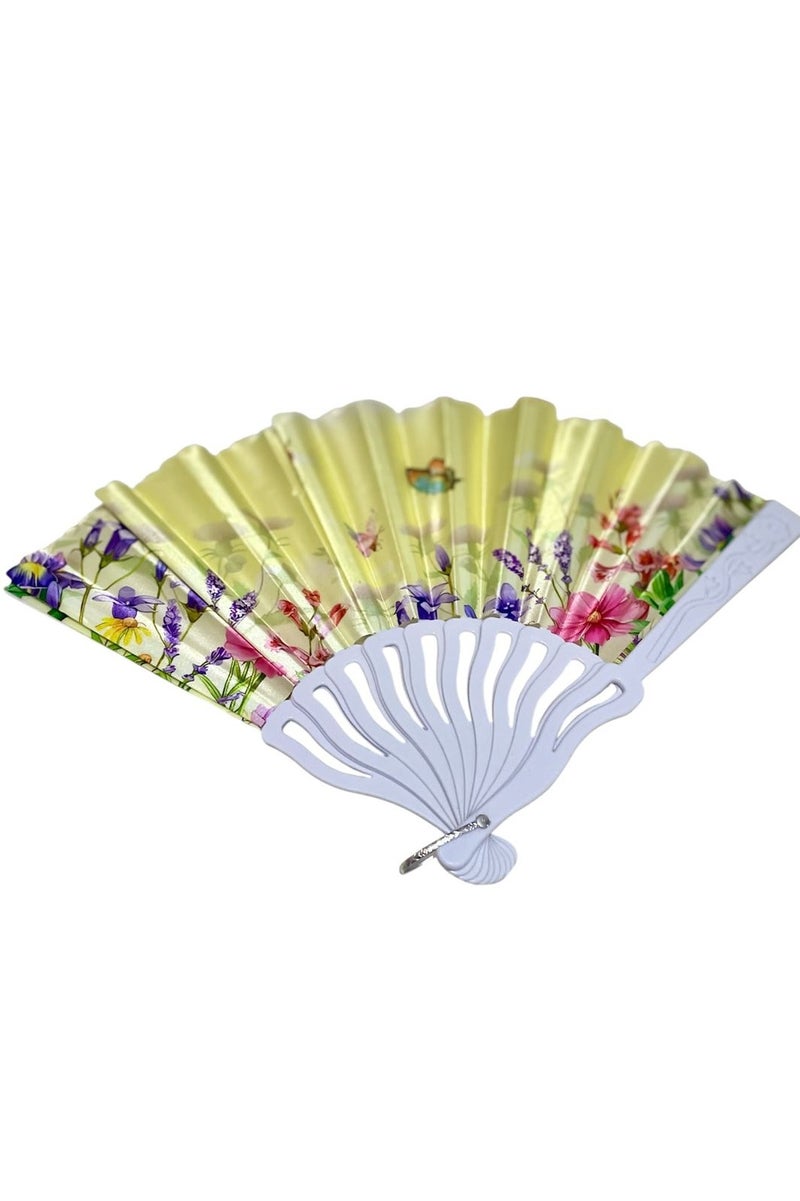 Folding Fan, Style Handheld Fan with Fabric Plastic Frame for Wedding Party Dancing - Image 1
