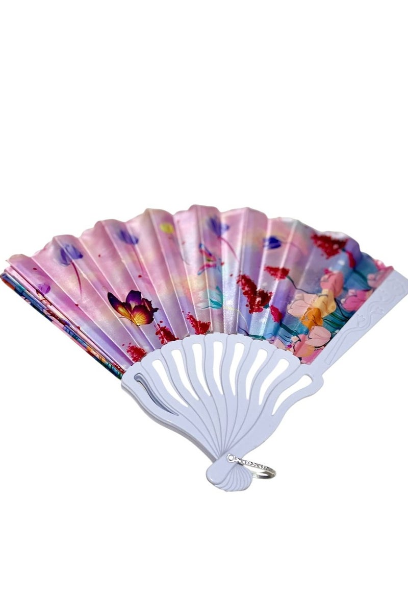 Folding Fan, Style Handheld Fan with Fabric Plastic Frame for Wedding Party Dancing - Image 2