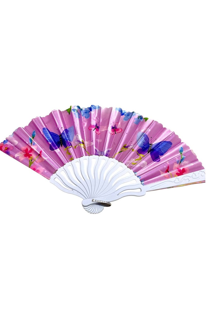 Folding Fan, Style Handheld Fan with Fabric Plastic Frame for Wedding Party Dancing - Image 5