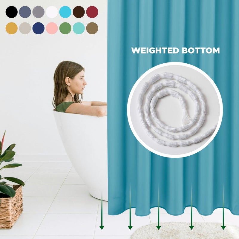 Biscaynebay Quality Fabric Shower Curtain Liners 72 Inch by 72 Inch, Blue Water Resistant Bathroom Curtains Rust Resistant Grommets & Weighted Bottom Hem Machine Washable - Image 2