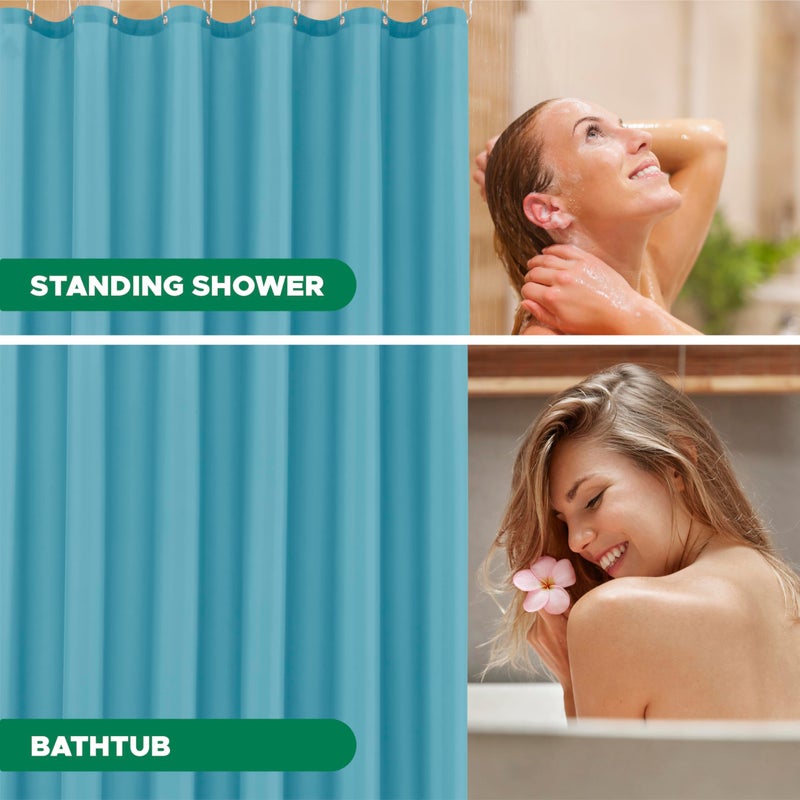 Biscaynebay Quality Fabric Shower Curtain Liners 72 Inch by 72 Inch, Blue Water Resistant Bathroom Curtains Rust Resistant Grommets & Weighted Bottom Hem Machine Washable - Image 4