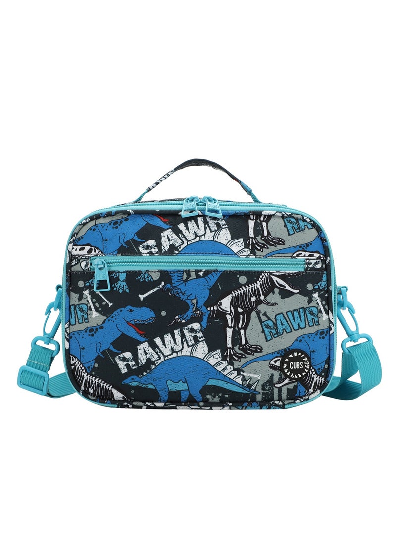CUBS Dinosaur Print Waterproof lunch bag with removable shoulder strap carrying your favorite meals to school, work or while traveling - Image 1