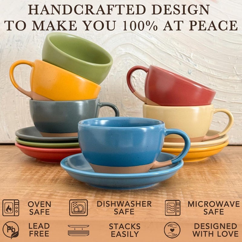 Mora Ceramic Latte Art Mug With Saucer  105 oz Round Bottom For Perfect Pours  Cafe Cups for Cappuccino Espresso Coffee Tea etc  Porcelain Set for Baristas Great Gift  Azure Blue - Image 4