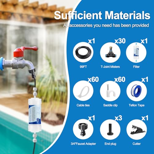 POCKET PANDA Misters for Outside Patio, Outdoor Water Misting Cooling System w Filter,99FT|30M. Backyard Mist Kit for Garden, Greenhouse, Fan,Deck,Umbrella,Canopy,Pool,Porch,Trampoline,Park,BBQ Party Accessories - Image 2