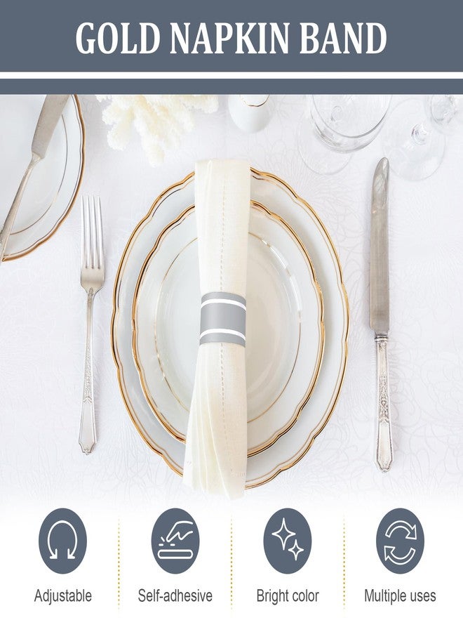 Philbinden 200Pcs Upgrade Lengthened Paper Napkin Band,Napkin Ring Self Adhesive, Silverware Wraps Bands Bulk for Rolling Silverware Table Setup Wedding Event Party Supply (Silver, Large) - Image 3
