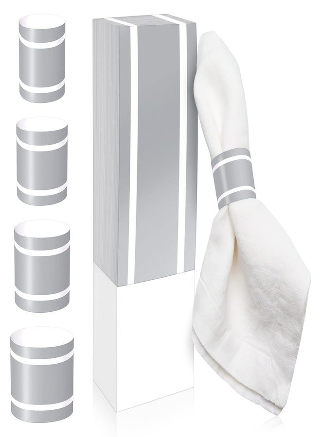 Philbinden 200Pcs Upgrade Lengthened Paper Napkin Band,Napkin Ring Self Adhesive, Silverware Wraps Bands Bulk for Rolling Silverware Table Setup Wedding Event Party Supply (Silver, Large) - Image 1