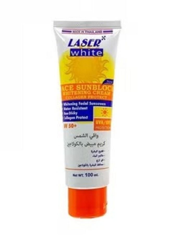laser white Sunscreen and skin whitening cream with natural collagen SPF 50 + 100 ml - Image 1