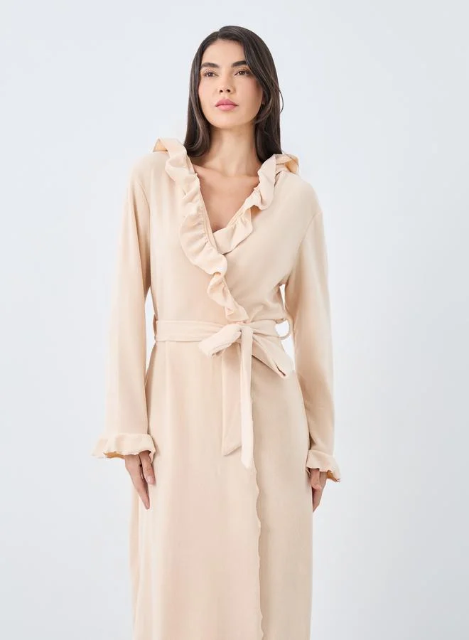 Styli Styli Ruffle Edge Soft Fleece Hooded Robe