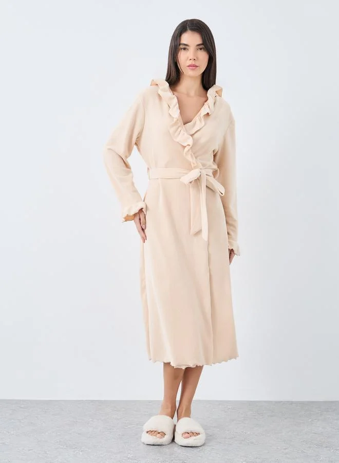 Styli Styli Ruffle Edge Soft Fleece Hooded Robe