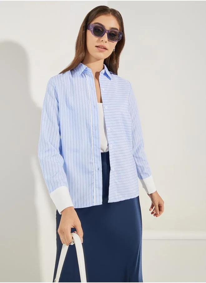 Styli Striped Shirt with Contrast Cuff Detail