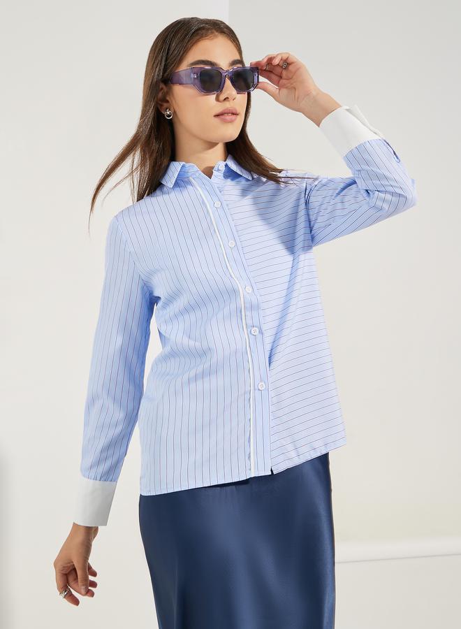 Styli Striped Shirt with Contrast Cuff Detail  - Image 3