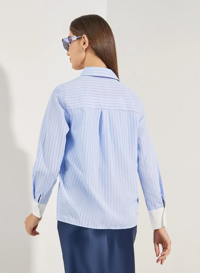 Styli Striped Shirt with Contrast Cuff Detail