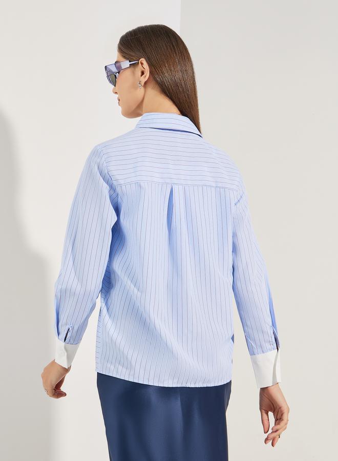 Styli Striped Shirt with Contrast Cuff Detail  - Image 5