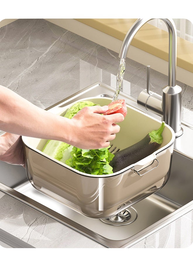 هومستر غسيل سلال الخضروات في سلال الفواكه المطبخ طبقتين من المغسلات الخضروات القابلة للتراكم ، المصفية وغسيل الفواكه والخضروات مجموعة كولاندر المطبخ - Image 5