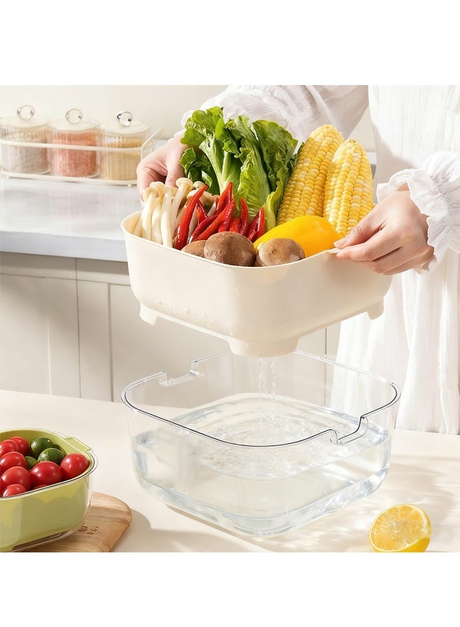 هومستر غسيل سلال الخضروات في سلال الفواكه المطبخ طبقتين من المغسلات الخضروات القابلة للتراكم ، المصفية وغسيل الفواكه والخضروات مجموعة كولاندر المطبخ - Image 1