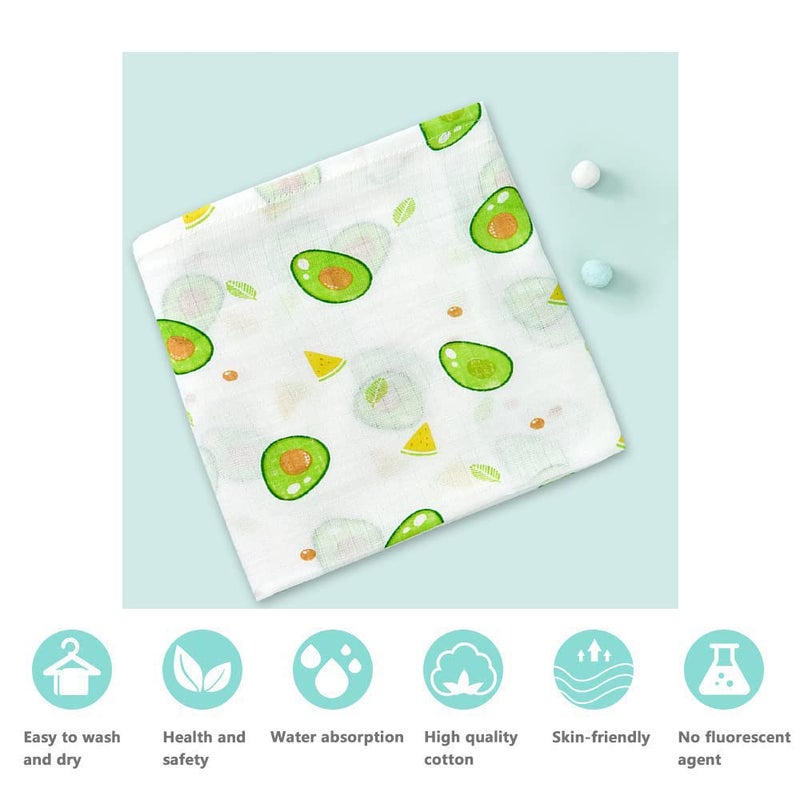 SYGA 110 CM Baby Flannel Square Towel Muslin Swaddle Wrap 100% Cotton Baby Printed Towels (Avocado) - Image 5