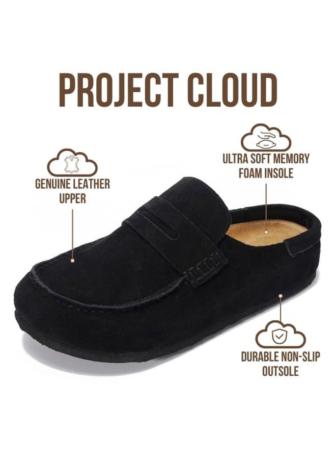 Project Cloud 100% Genuine Leather Moccasin-Style Clogs for Women - Memory Foam and Water Resistant Mules Slip-on - Non-Slip and Durable Clogs Casual Shoes for Women Footwear, Black - Haven, 9 - Image 2