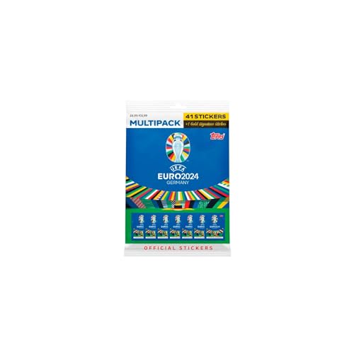 Topps مجموعة ملصقات يورو 2024 الرسمية من توبس - حزمة متعددة - تحتوي على 41 ملصق يورو 2024 بالإضافة إلى 1 ملصق من سلسلة التوقيع الذهبي. - Image 3