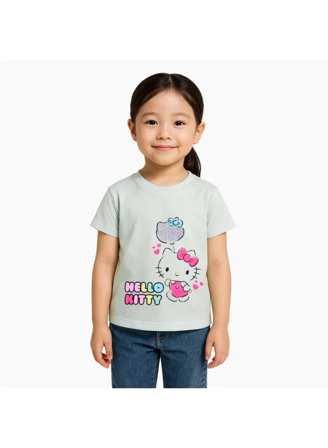سانريو تيشيرت قطن % بأكمام قصيرة للبنات بتصميم هالو كيتي