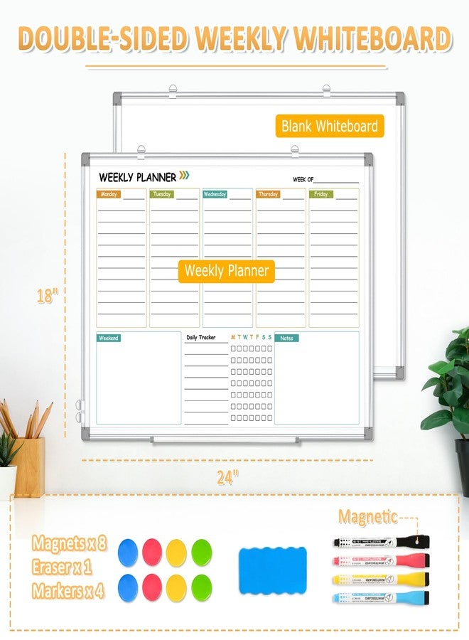 QUEENLINK Weekly Calendar Dry Erase Whiteboard for Wall, 24"x18" Magnetic Weekly Planner White Board, Double Sided Hanging Daily Planning Board for Home, Office, School, Kitchen - Image 2