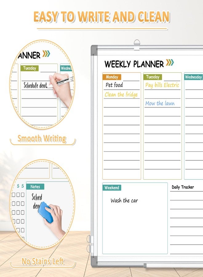 QUEENLINK Weekly Calendar Dry Erase Whiteboard for Wall, 24"x18" Magnetic Weekly Planner White Board, Double Sided Hanging Daily Planning Board for Home, Office, School, Kitchen - Image 3