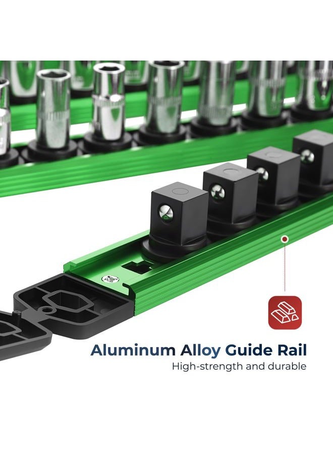 Reniteco Magnetic Socket Organizer, 1-Piece Heavty Duty Aluminum Socket Holder, Socket Rail for Tool Box, Premium Quality 360° Swivel Socket Rack with 14 Clips for 1/4-Inch(Green) - Image 5