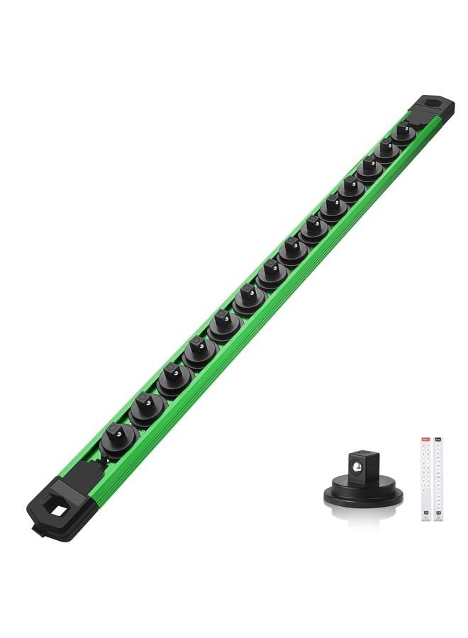 Reniteco Magnetic Socket Organizer, 1-Piece Heavty Duty Aluminum Socket Holder, Socket Rail for Tool Box, Premium Quality 360° Swivel Socket Rack with 14 Clips for 1/4-Inch(Green) - Image 1