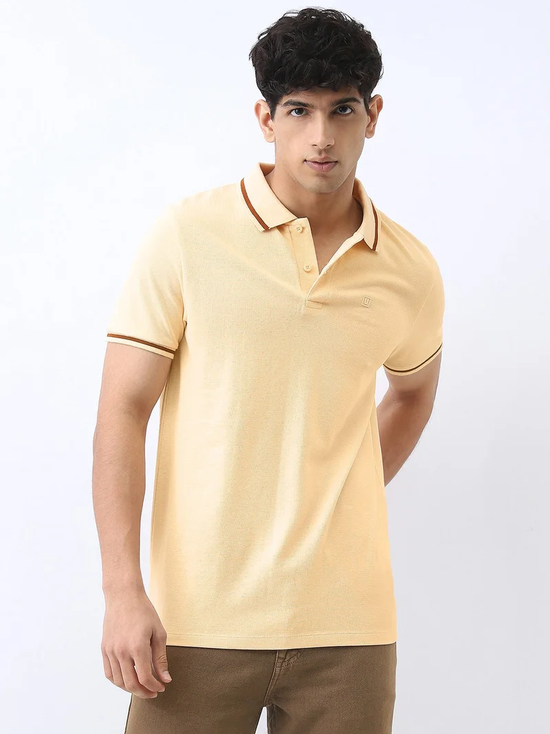 Urbano Fashion Men's Light Beige Solid Regular Fit Half Sleeve Cotton Polo T-Shirt