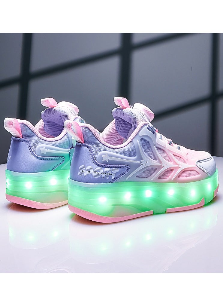 LITTLE ROCKZ Kids Four Wheel Roller Shoes Rechargeable LED Flash Light Sneaker Skate Heelys Shoes Pink  - Image 5