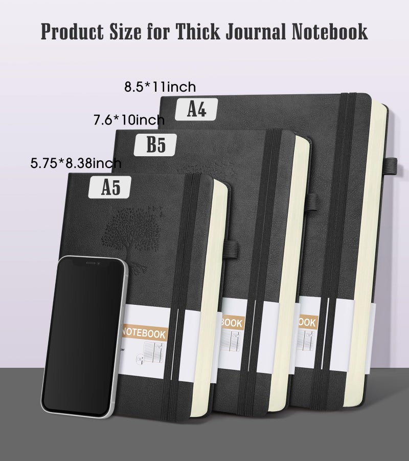 Ansopu Lined Journal Notebook -365 Pages A5 Thick Journals for Writing Ruled Notebook, Hardcover Leather Journal for Women Men, Daily Journal Notebook for Work, Note Taking, 100Gsm Lined Paper(5.75'' X 8.38'' Black) - Image 2
